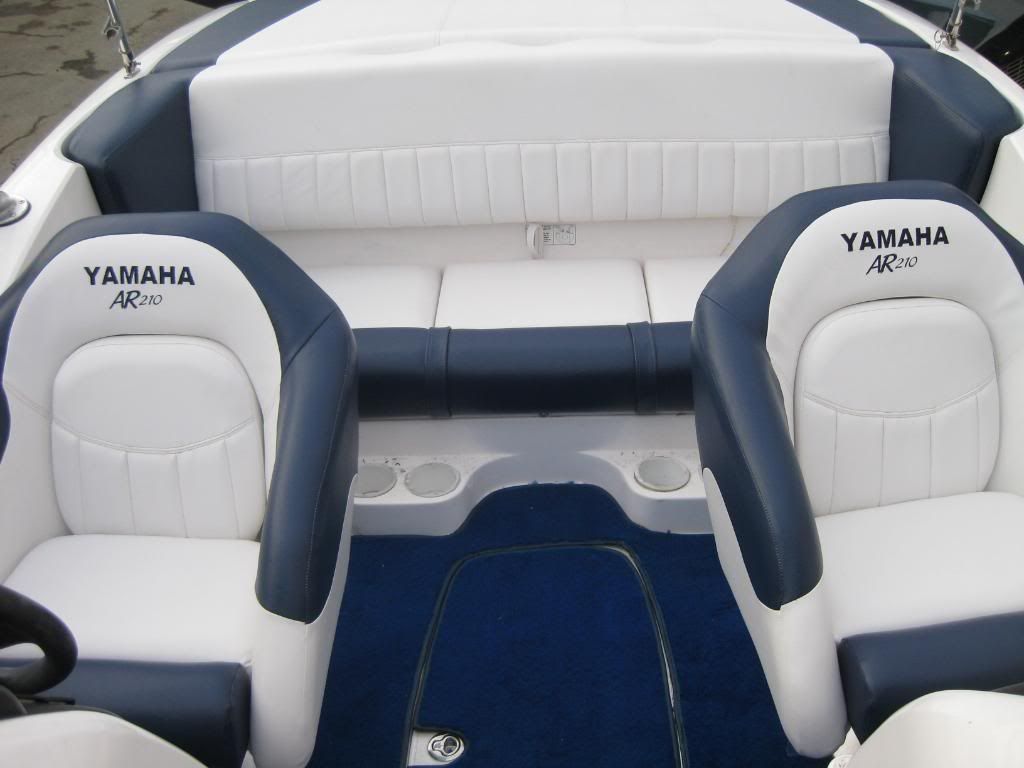 Boat bow seating in navy and white